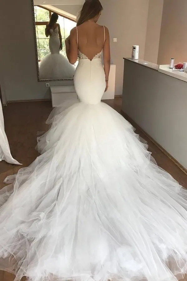 2024 Spaghetti Straps Wedding Dresses Mermaid Tulle With PE42L2NT