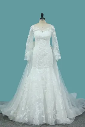 2024 Tulle Long Sleeves Mermaid Wedding Dresses With Applique P4KD7MM9