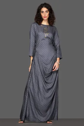 50Z091-RO Dark Grey Draped Maxi Dress