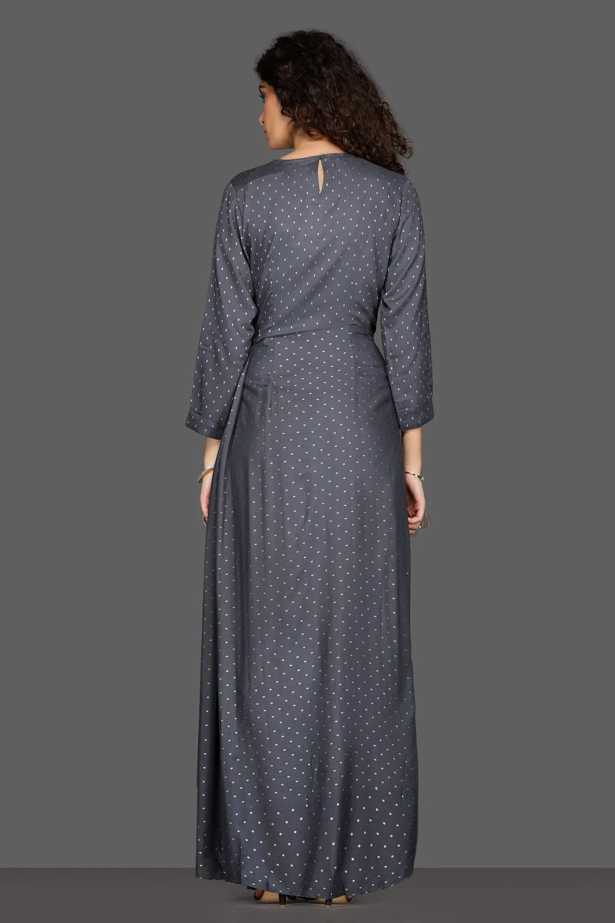 50Z091-RO Dark Grey Draped Maxi Dress