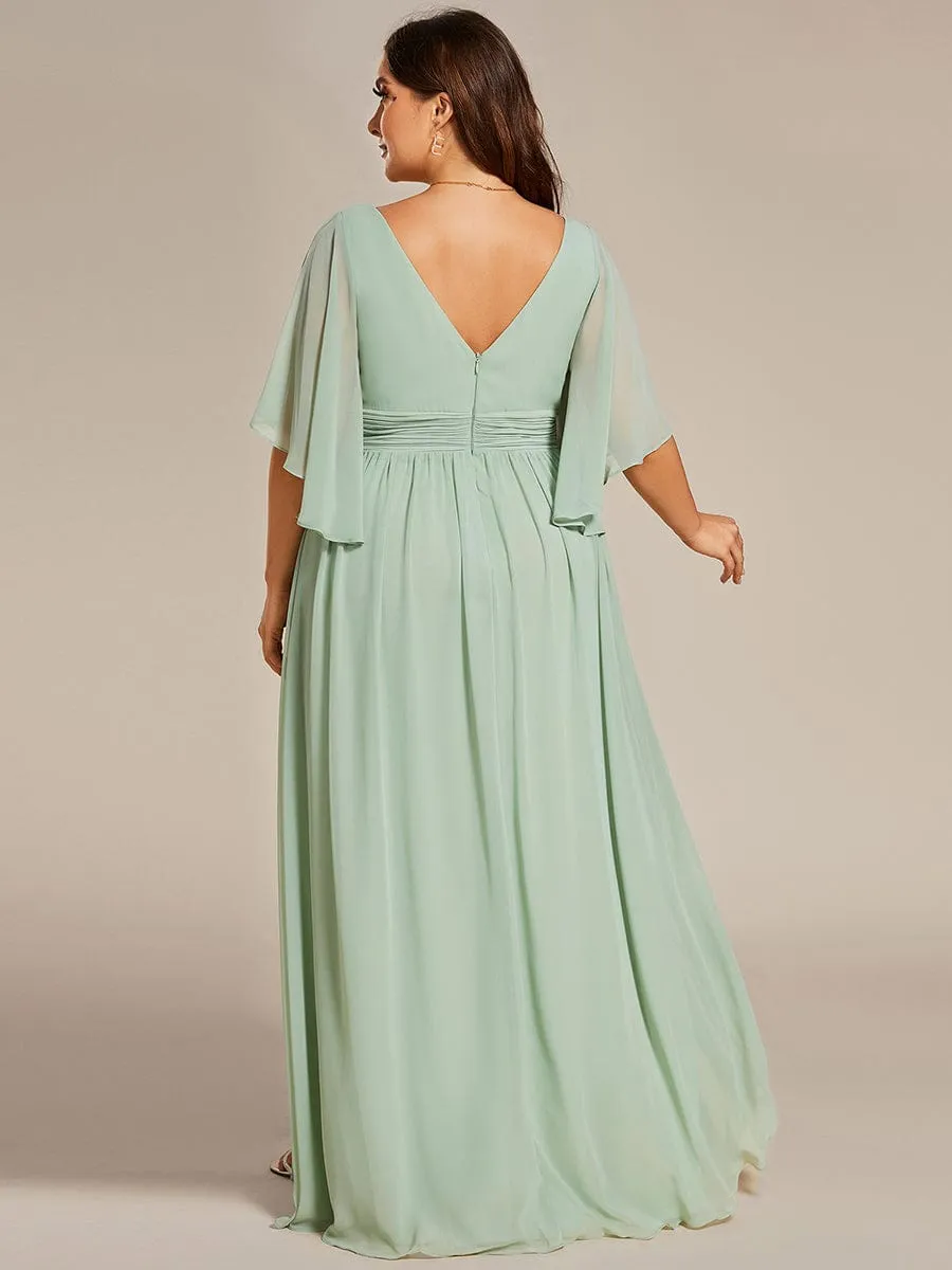 A-Line Chiffon V-Neck Bridesmaid Dress with Half Sleeves for Plus Size