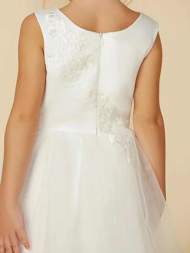 A-Line Lace Tulle Sleeveless Jewel Neck Wedding First Communion Flower Girl Dresses