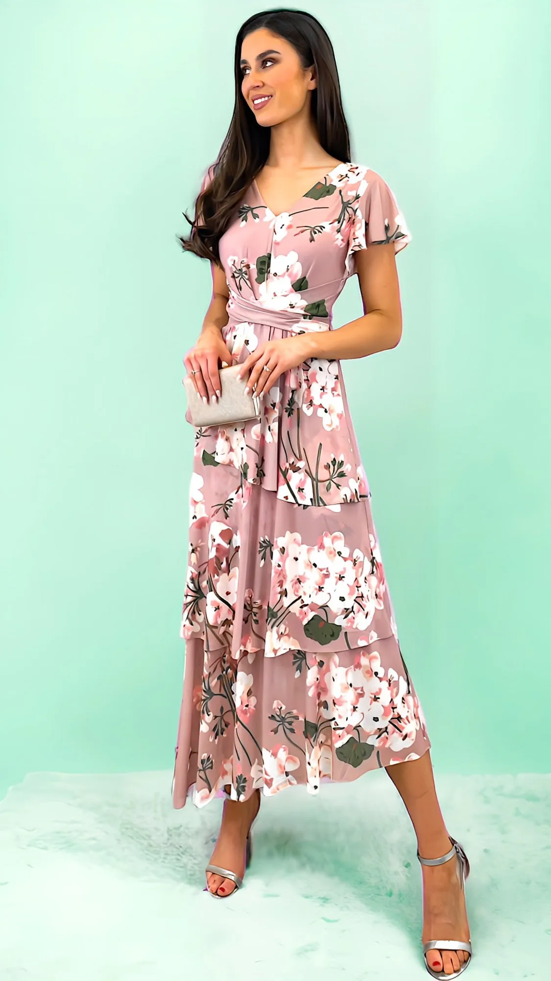 A1579 Elodie Blush Floral Tierred Dress