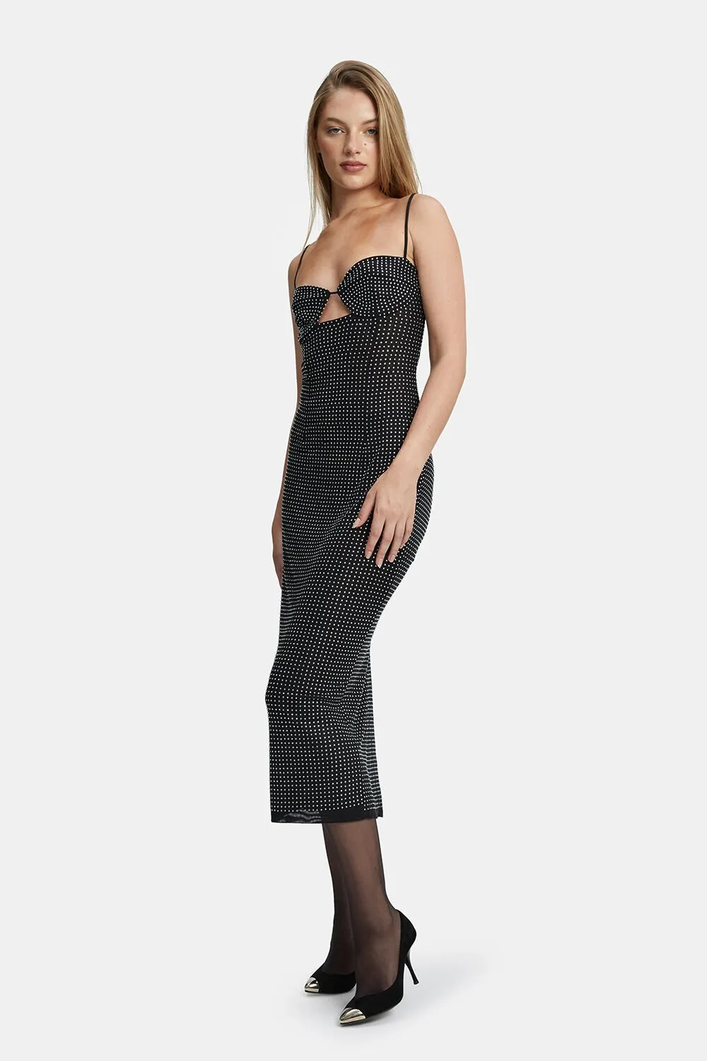 Aisha Diamante Midi Dress - Black