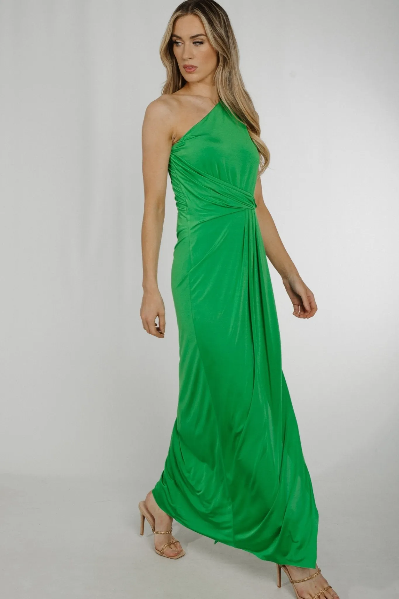 Alana Drape Front Dress In Green