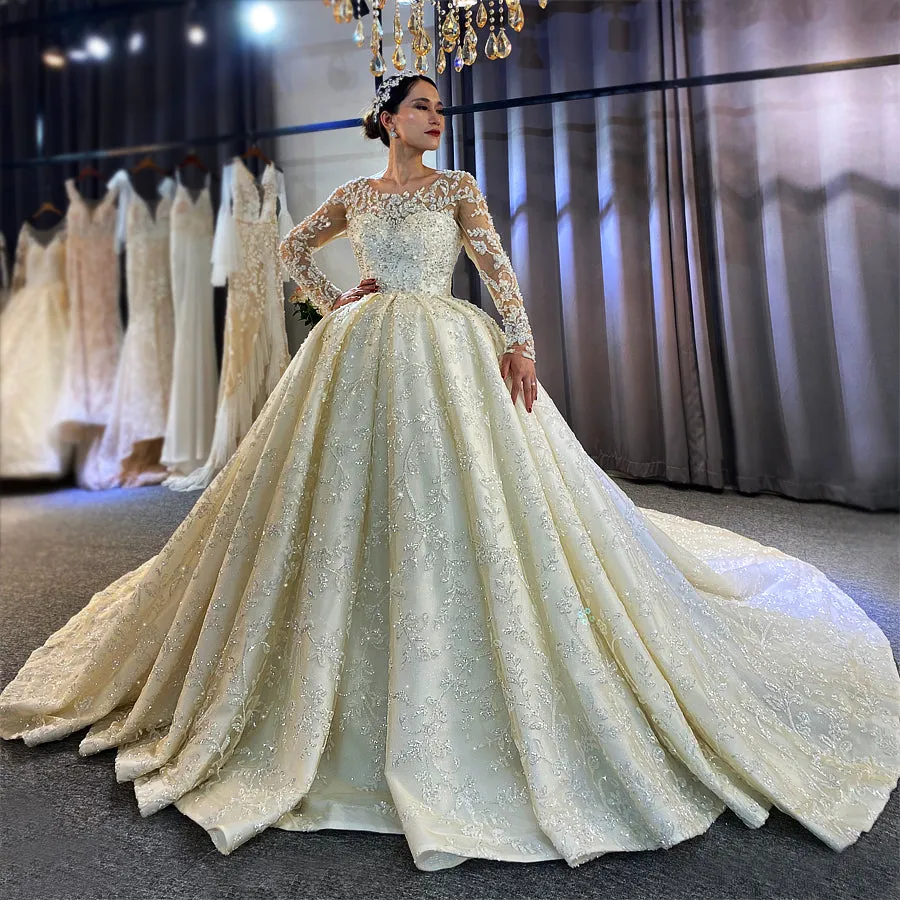 AM624 robe de mariage Long Sleeve Lace Beading Luxury Wedding Dress