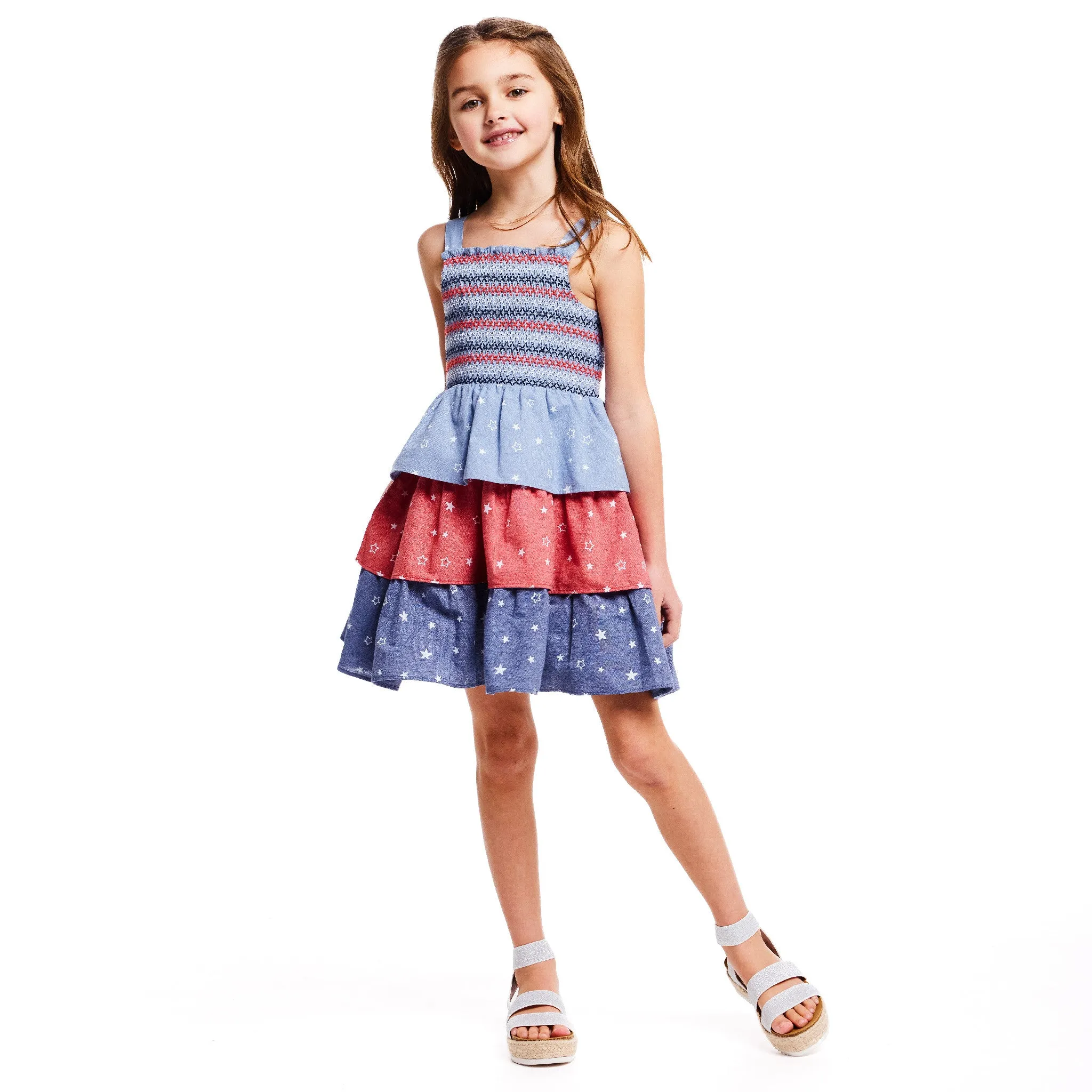 Americana Chambray 3-Tier Dress