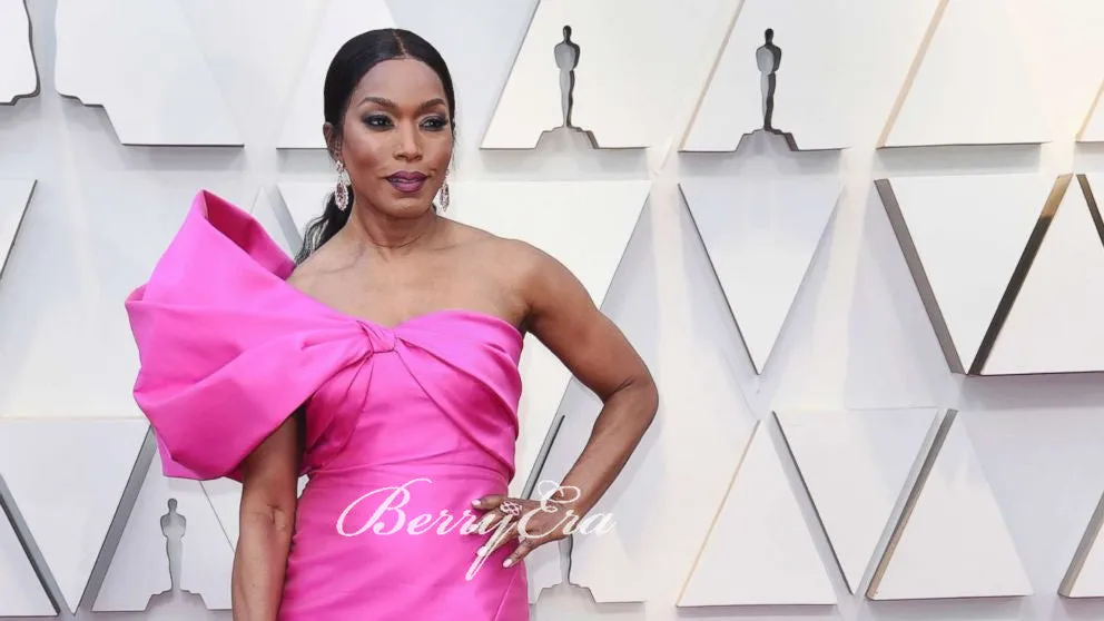 Angela Bassett Oscar Carpet Hop Pink Satin Prom Dresses, Newest Celebrity Dresses