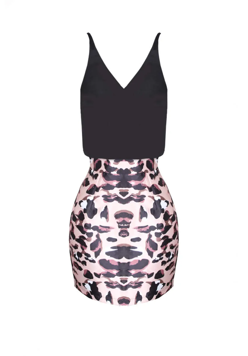 Animal Print 2 in 1 V Neck Dress