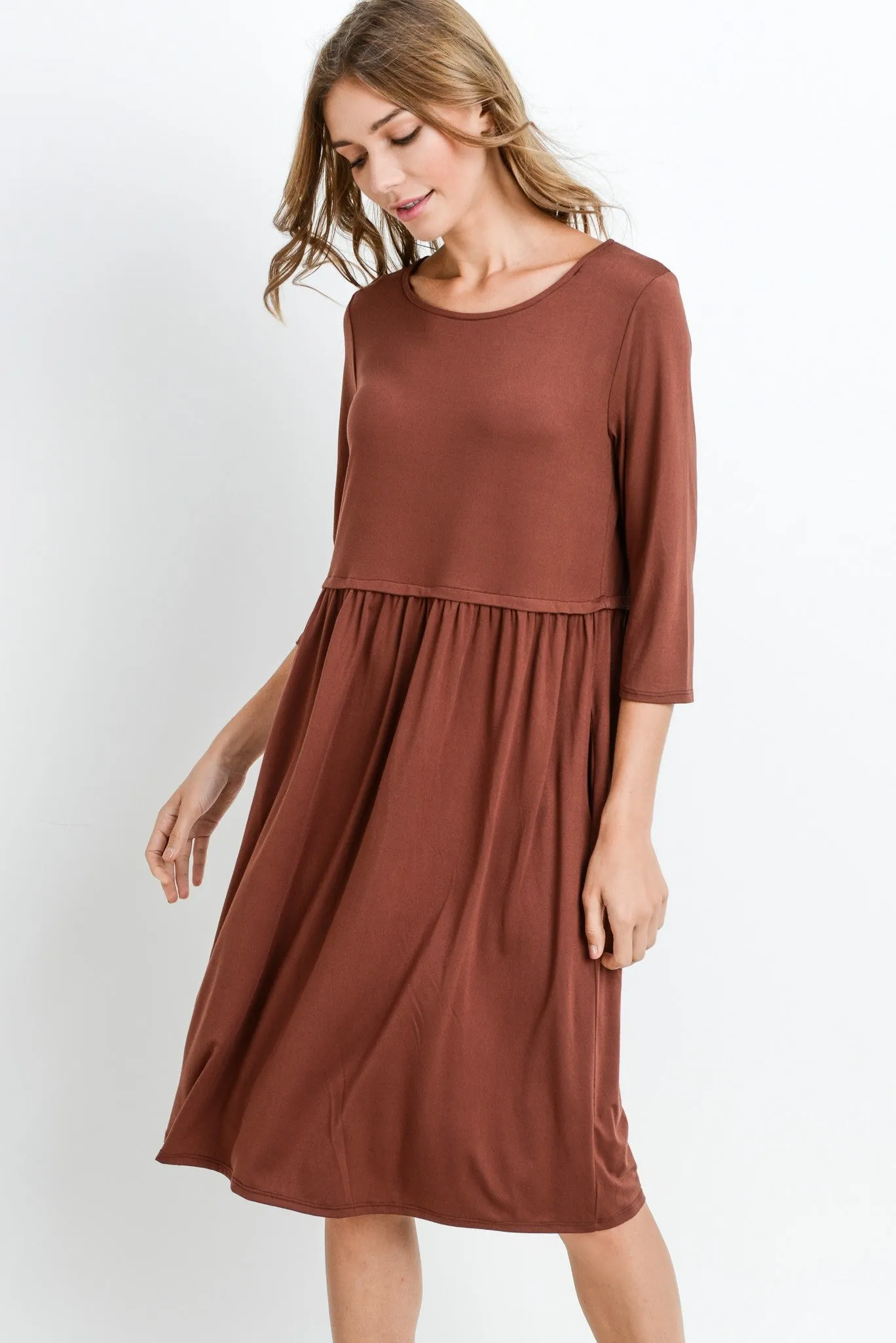 Bailey Loose Shift Fall Dress in Red/Brown