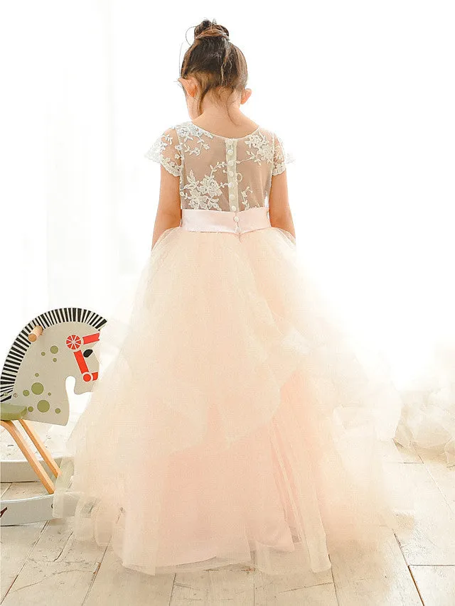 Ball Gown Lace Tulle Wedding Birthday Pageant Flower Girl Dresses