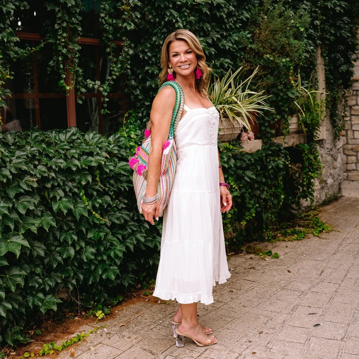 Beach Side White Tiered Sleeveless Midi Dress