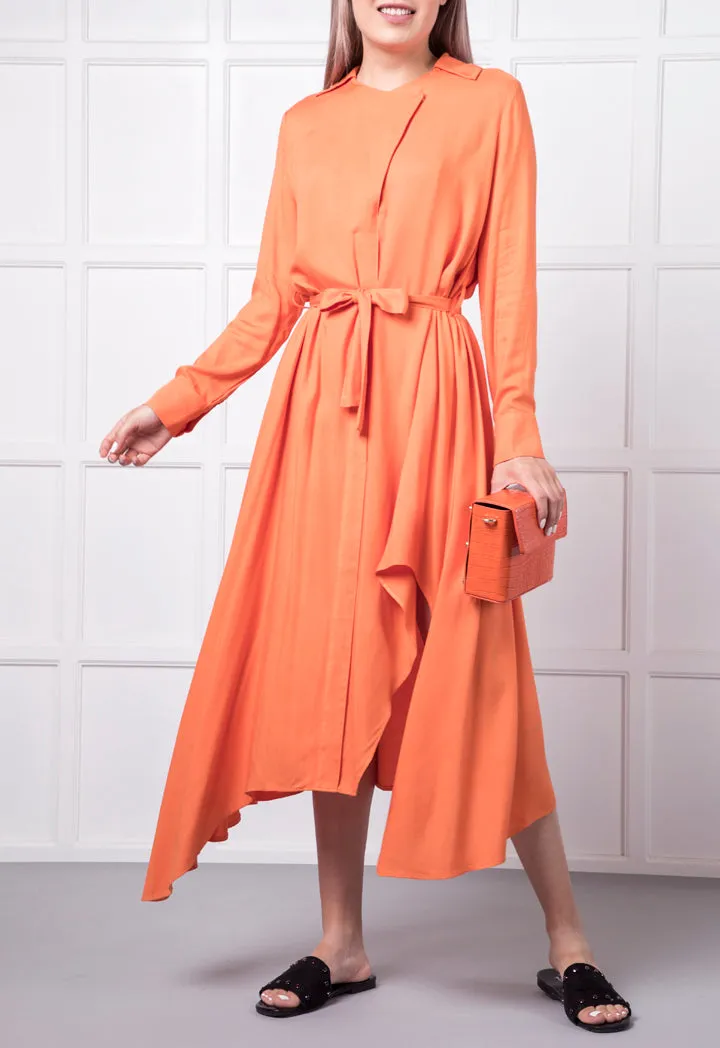 Belted Asymmetric Hem Dress