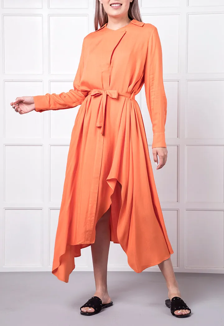 Belted Asymmetric Hem Dress