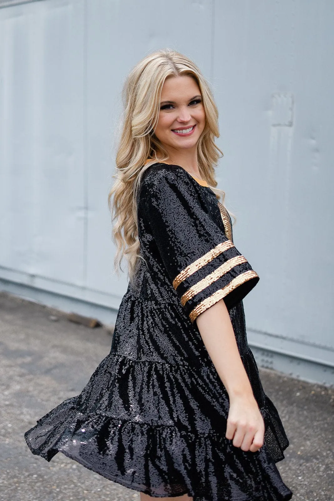 Black & Gold Jersey Sequin Dress