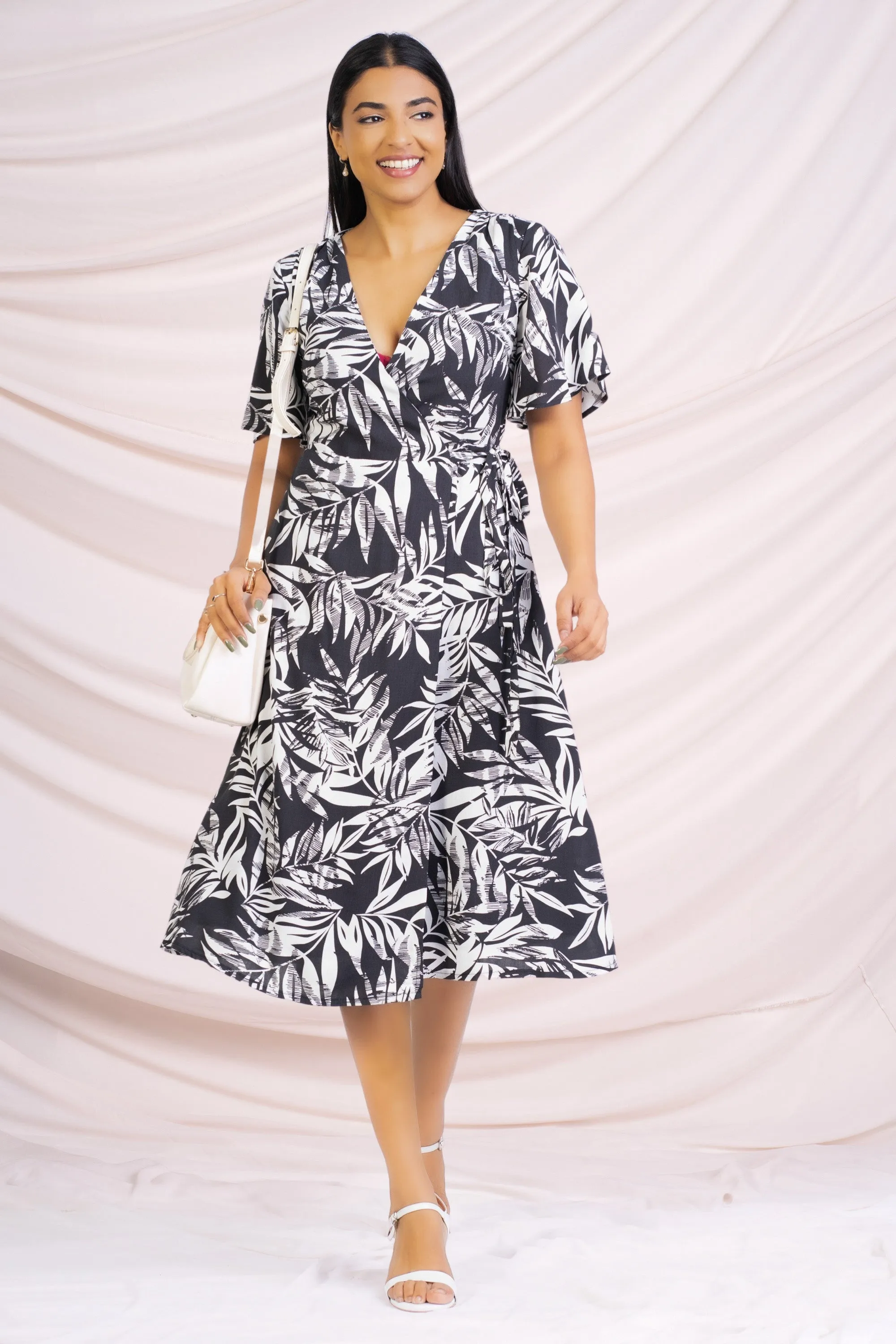 Black & White Printed Wrap Dress