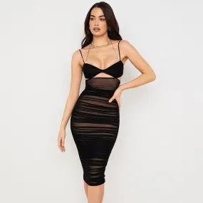 Black Double Layer Hollow Out Midi Dresses