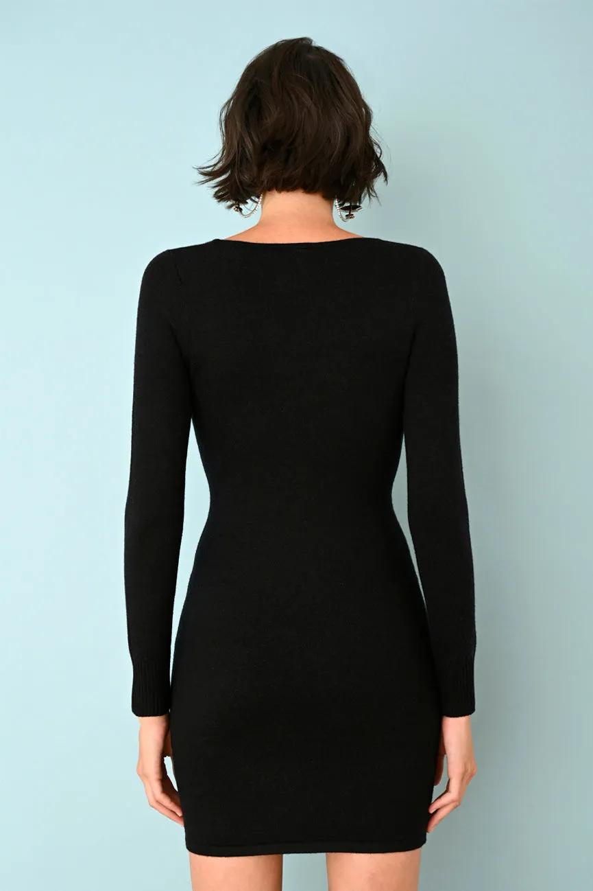 Black EcoMerino Long Sleeve Scoop Neck Mini Dress