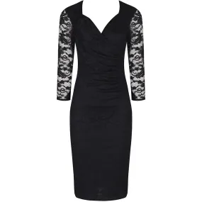 Black Lace 3/4 Sleeve Vintage Bodycon Wiggle Dress