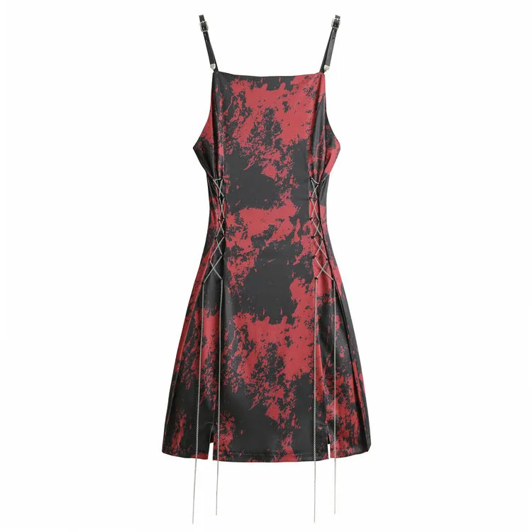 Black Red Tie Dye Strap Dress