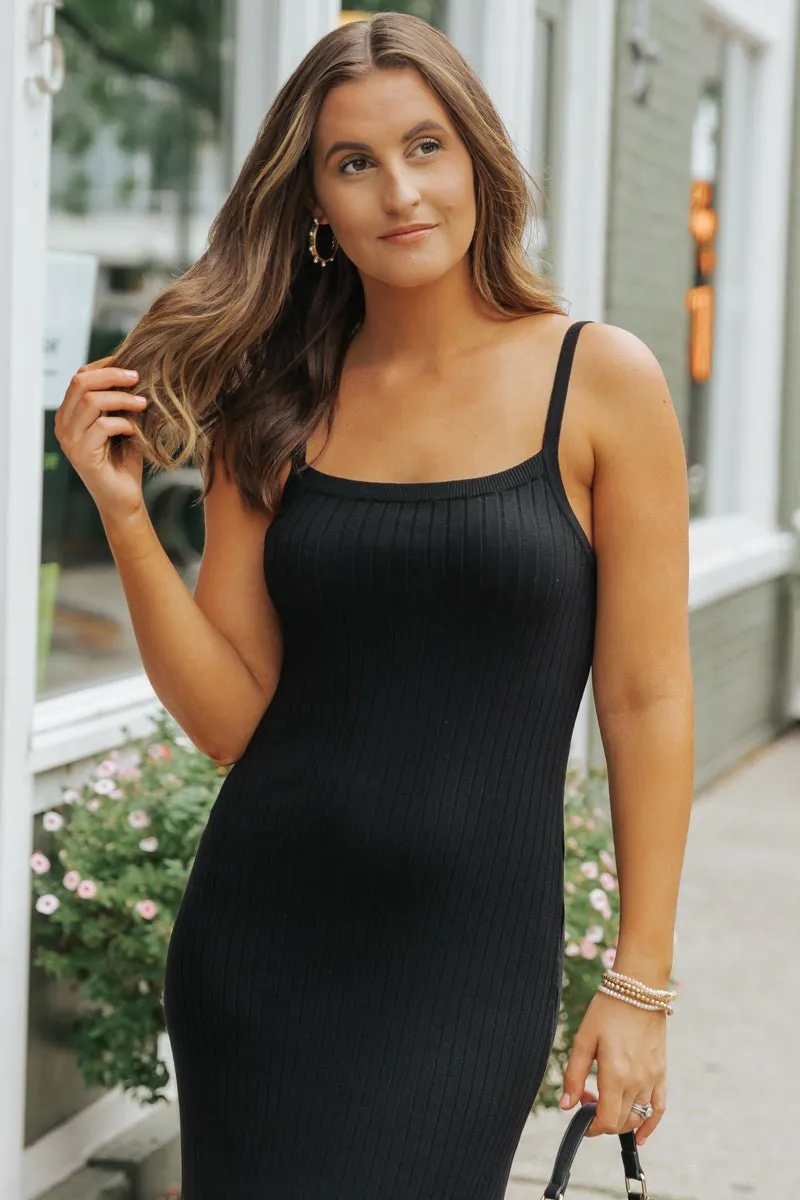 Black Ribbed Midi Tank Dress