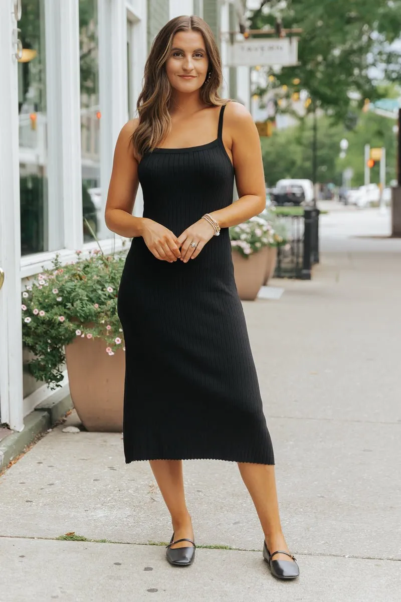 Black Ribbed Midi Tank Dress