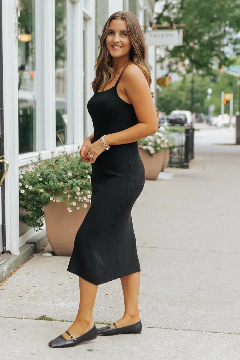 Black Ribbed Midi Tank Dress