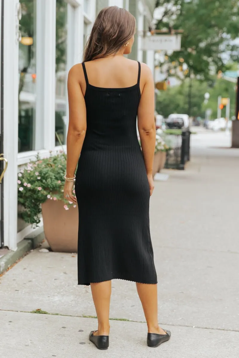 Black Ribbed Midi Tank Dress