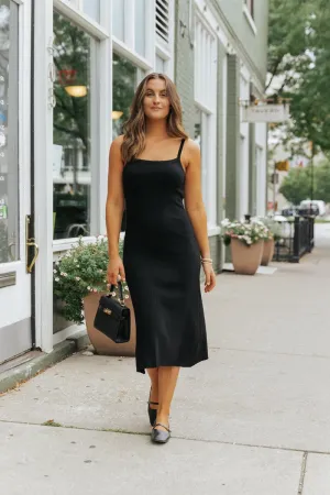 Black Ribbed Midi Tank Dress