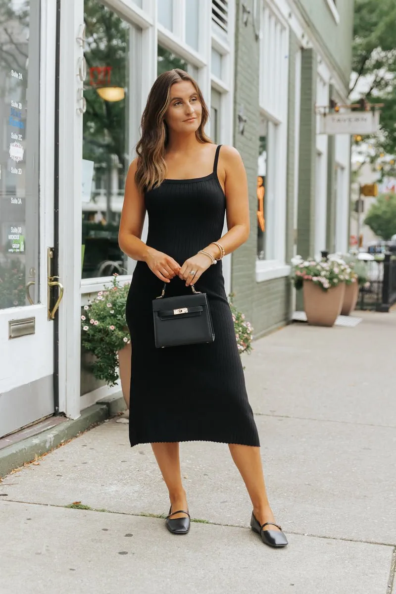 Black Ribbed Midi Tank Dress