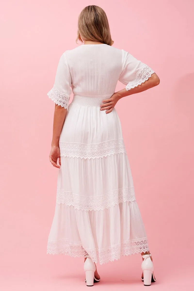 Boho Lace Trim Maxi White