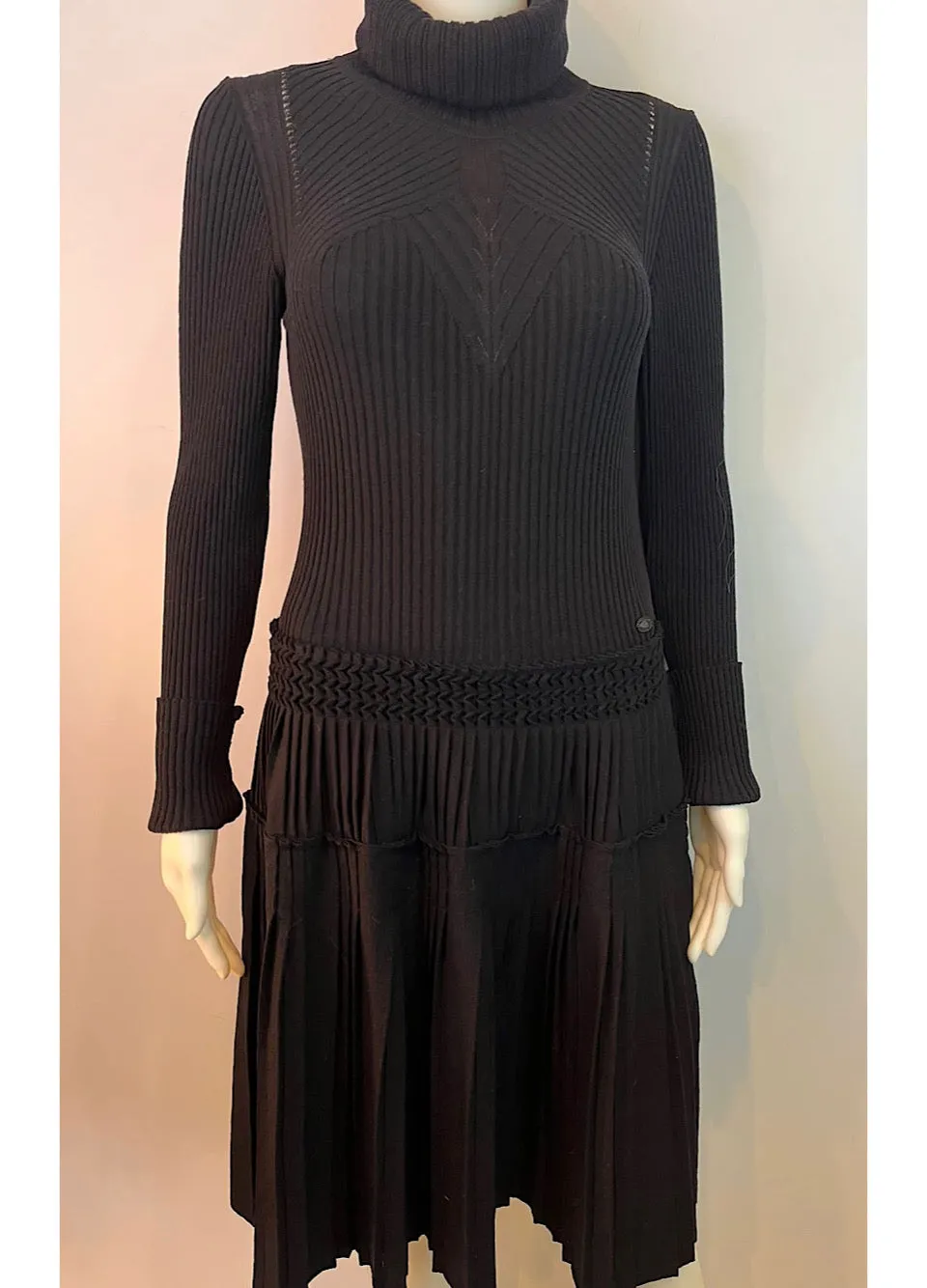 Chanel 08A 2008 Fall Black Turtleneck Sweater Dress FR 40 US 4/6