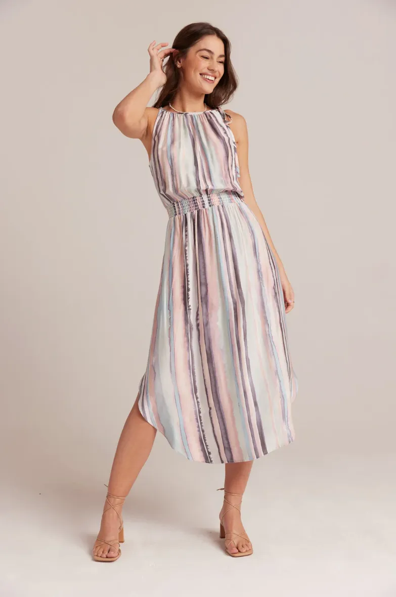 COASTAL STRIPE SLEEVELESS SMOCKED WAIST MIDI DRESS