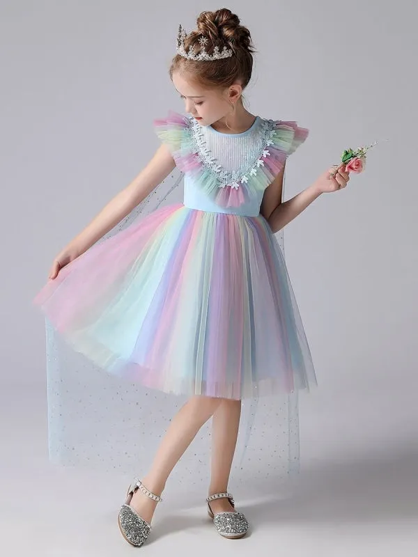 Colorful Flower Girl Dresses Short Sleeves Kids Social Party Dresses Princess Dress