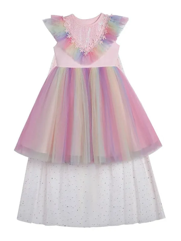 Colorful Flower Girl Dresses Short Sleeves Kids Social Party Dresses Princess Dress