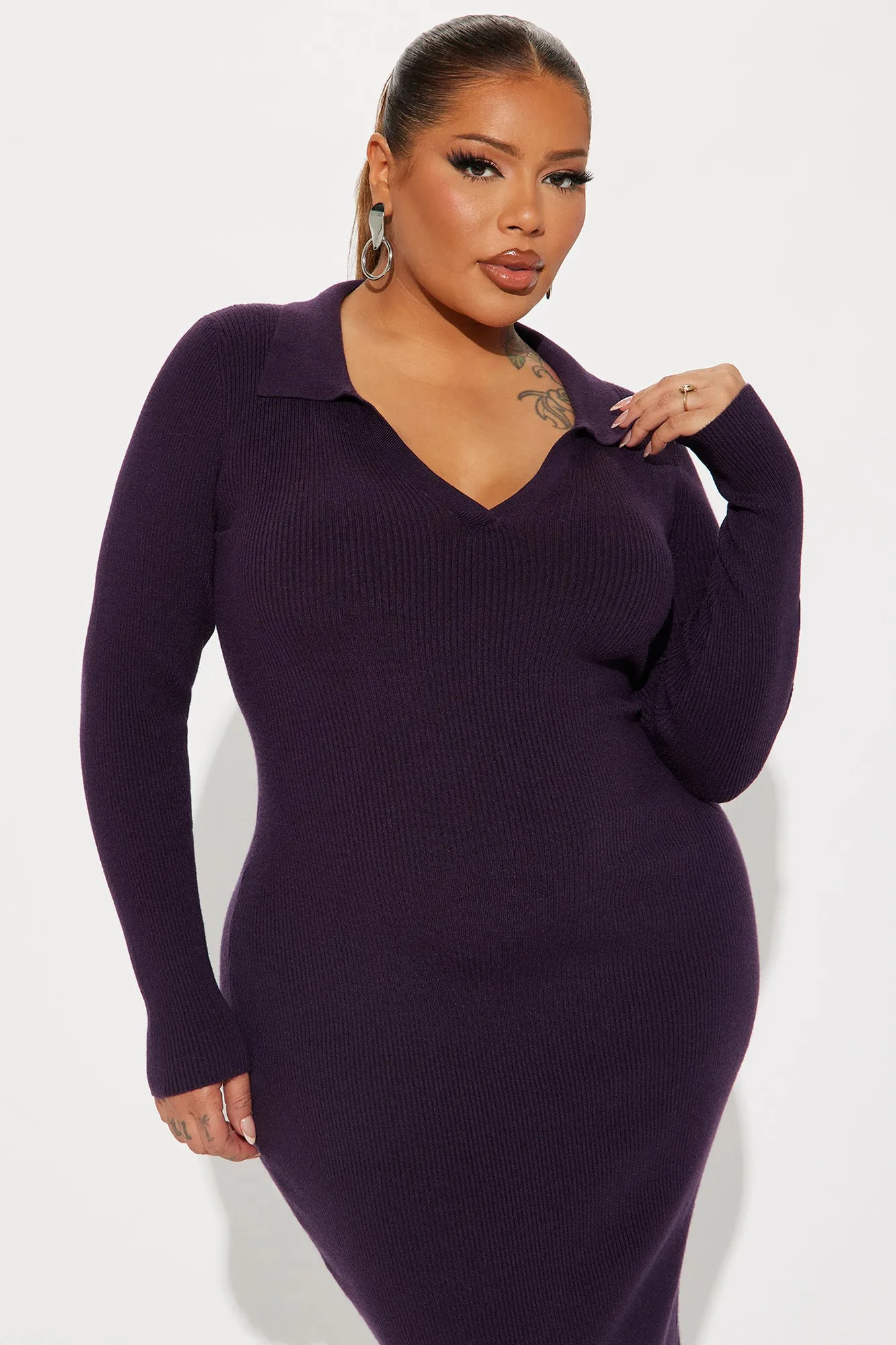 Corporate Comfort Sweater Midi Dress - Purple