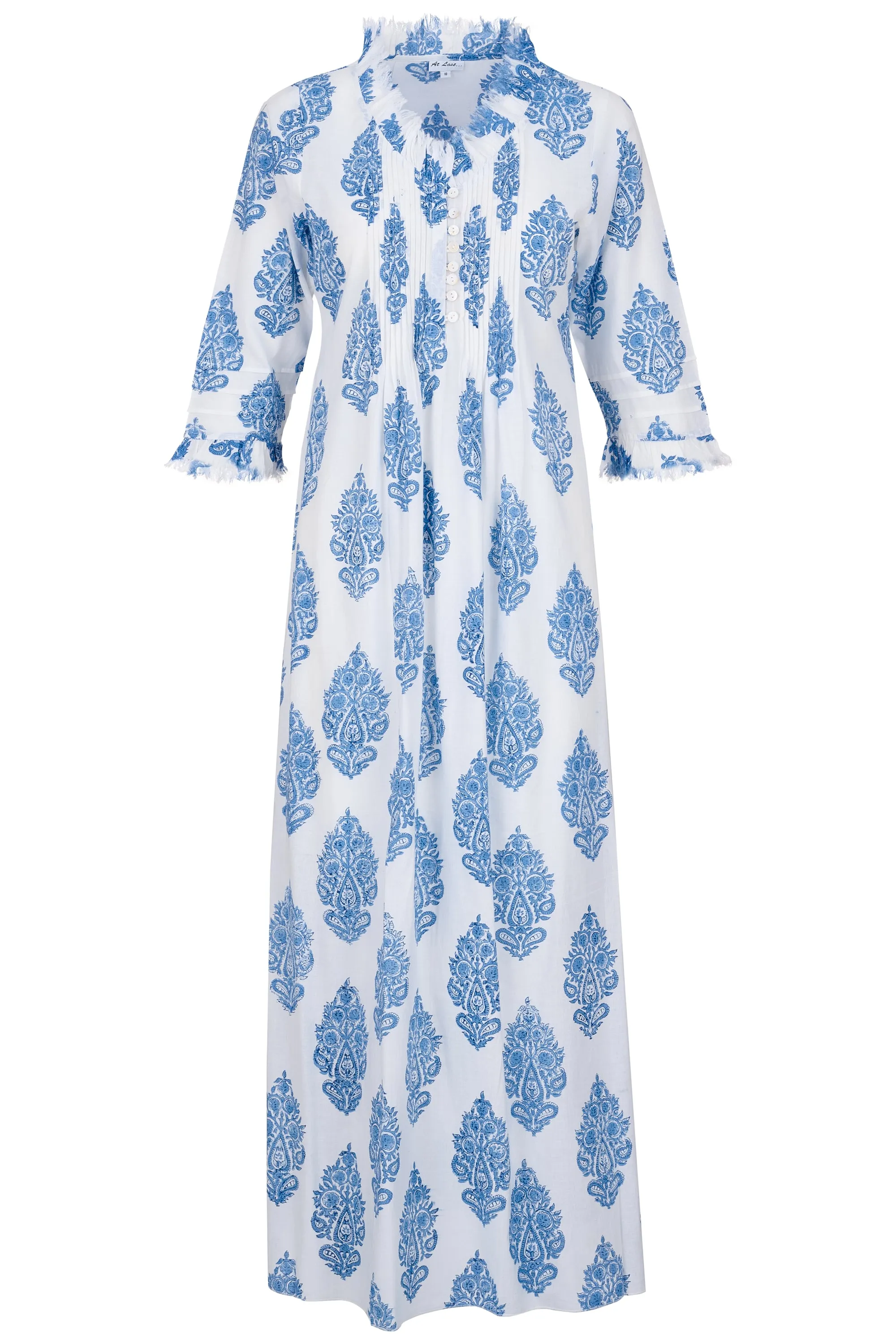 Cotton Annabel Maxi Dress in Fresh Blue & White