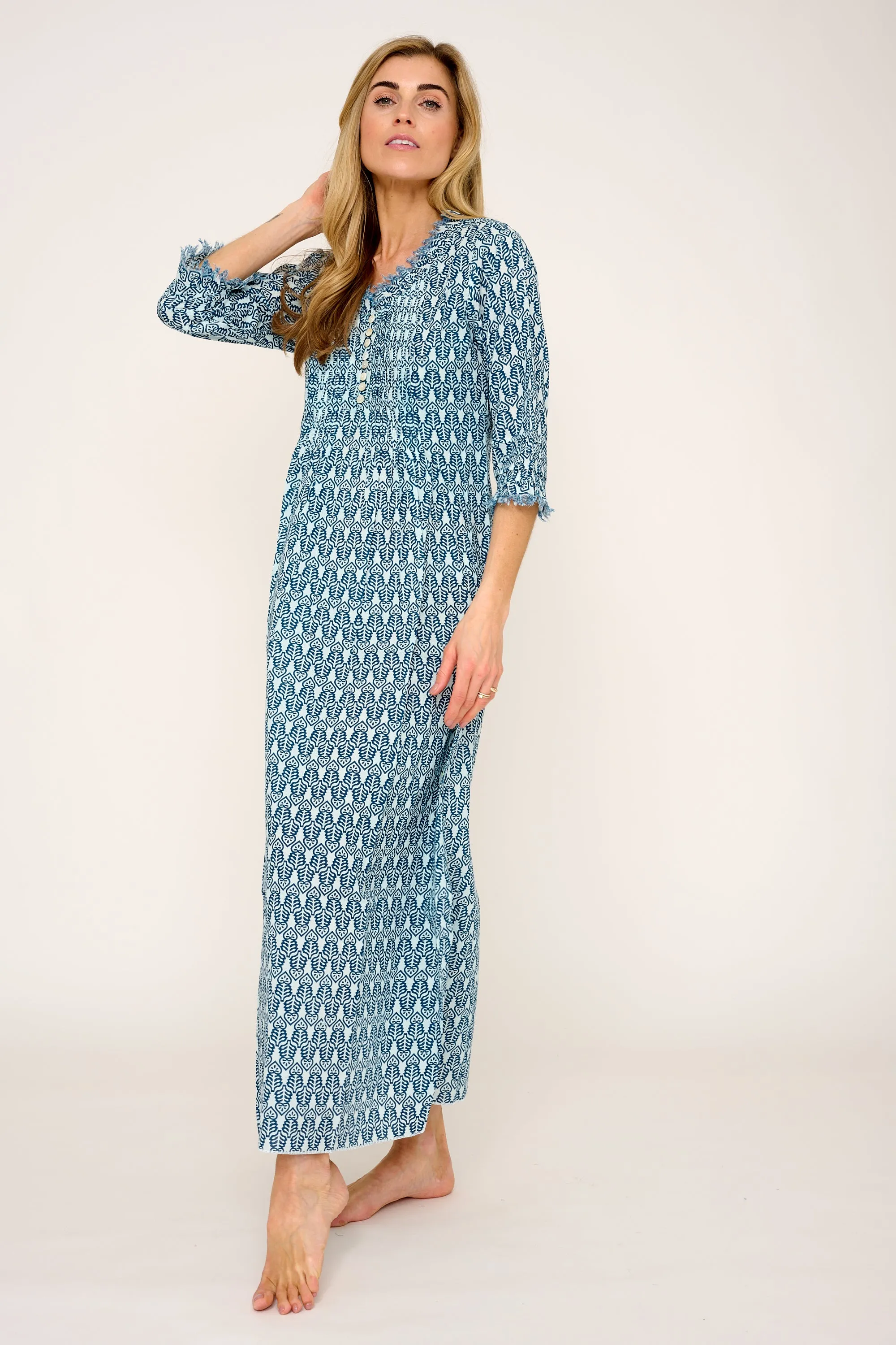 Cotton Annabel Maxi Dress in Fresh Navy & White