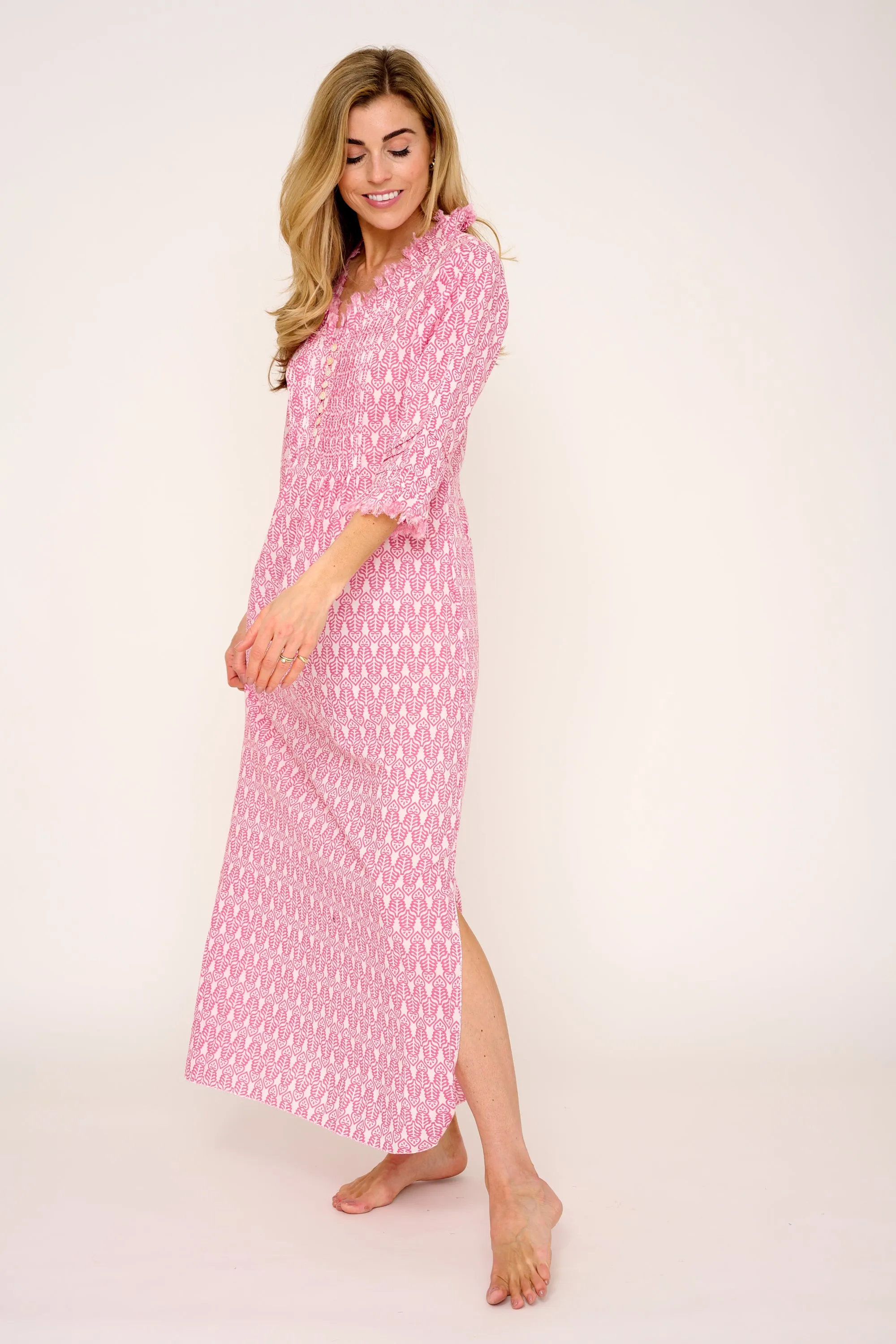 Cotton Annabel Maxi Dress in Fresh Pink & White