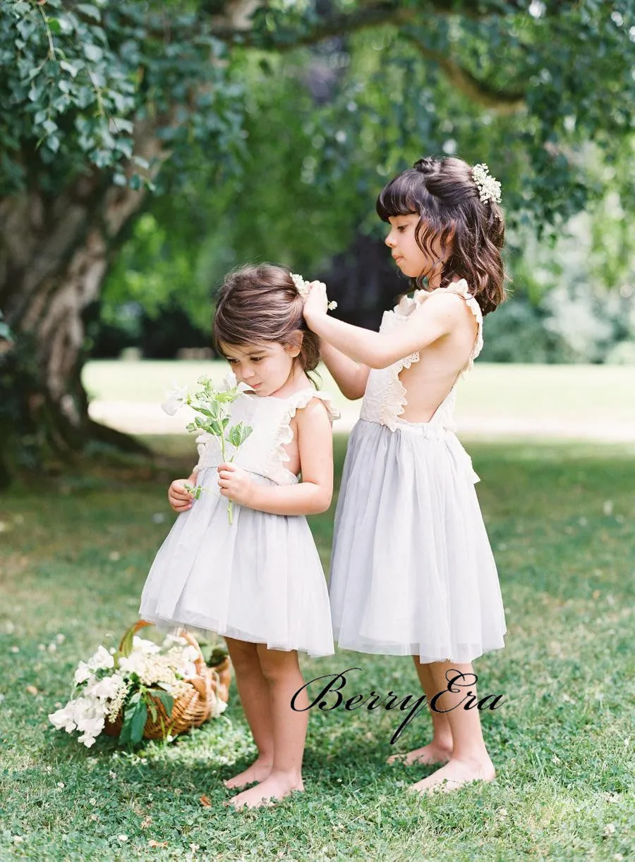 Cute Wedding Flower Girl Dresses, Lace Tulle Flower Girl Dresses