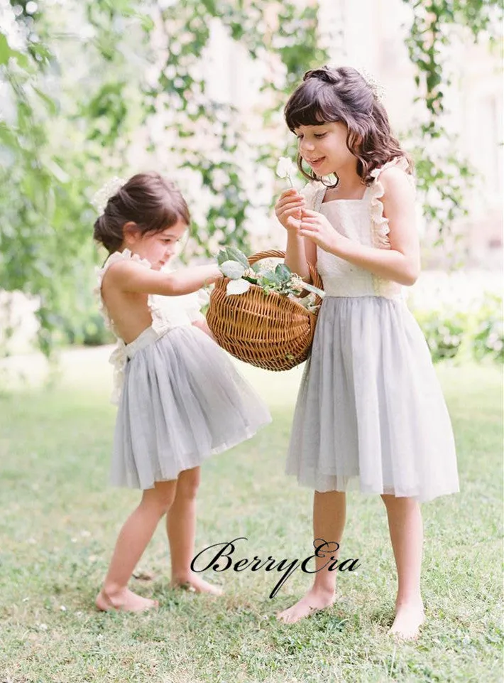 Cute Wedding Flower Girl Dresses, Lace Tulle Flower Girl Dresses