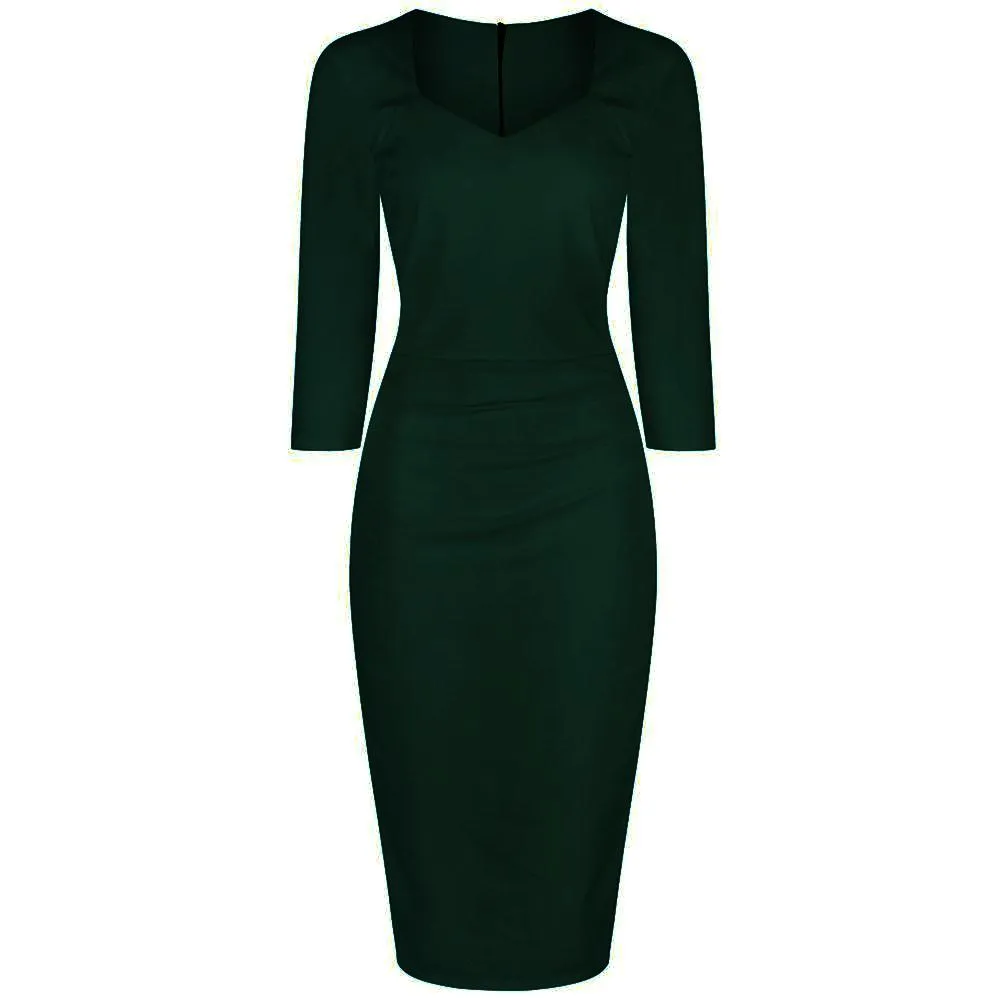 Dark Green 3/4 Sleeve Sweetheart Neckline Bodycon Wiggle Pencil Dress