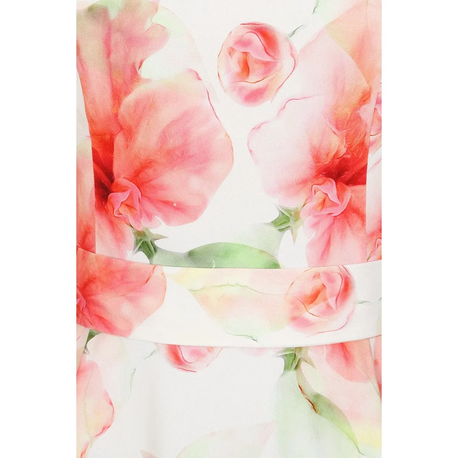 Delicate White Red Sleeveless Floral Print Swing Tea Dress