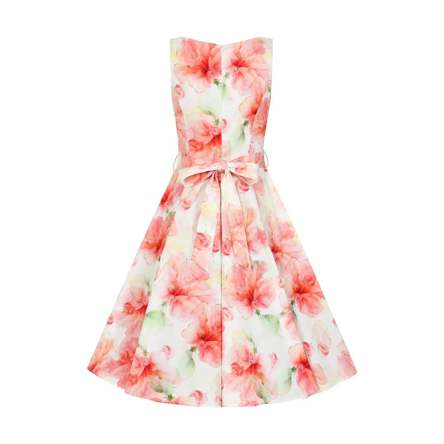 Delicate White Red Sleeveless Floral Print Swing Tea Dress