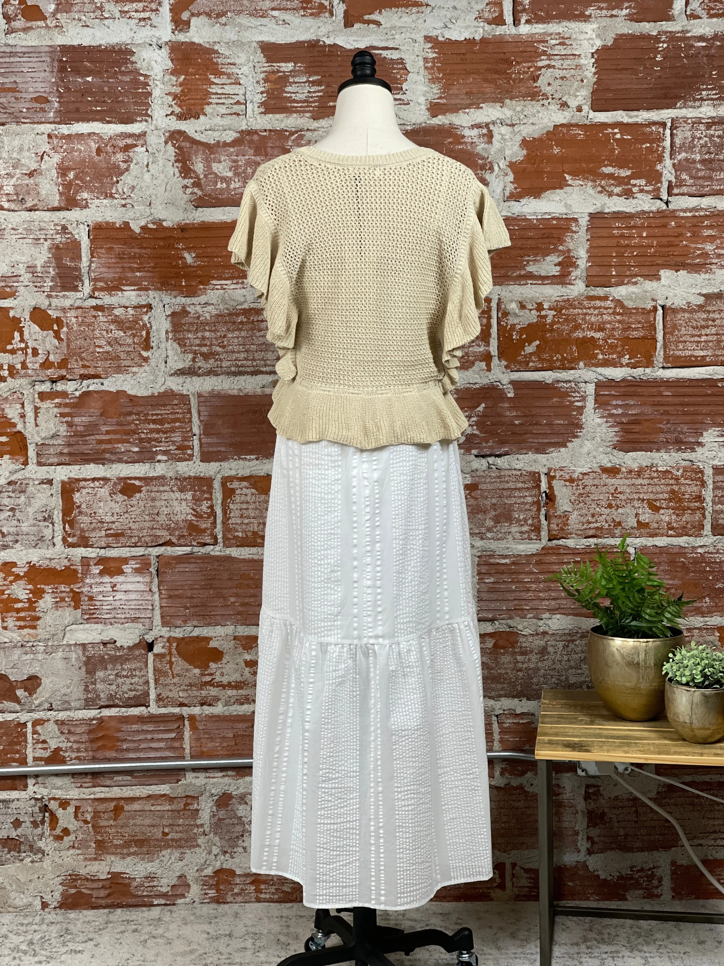 Elan Summer Maxi Dress With Knit Top Set in White and Beige