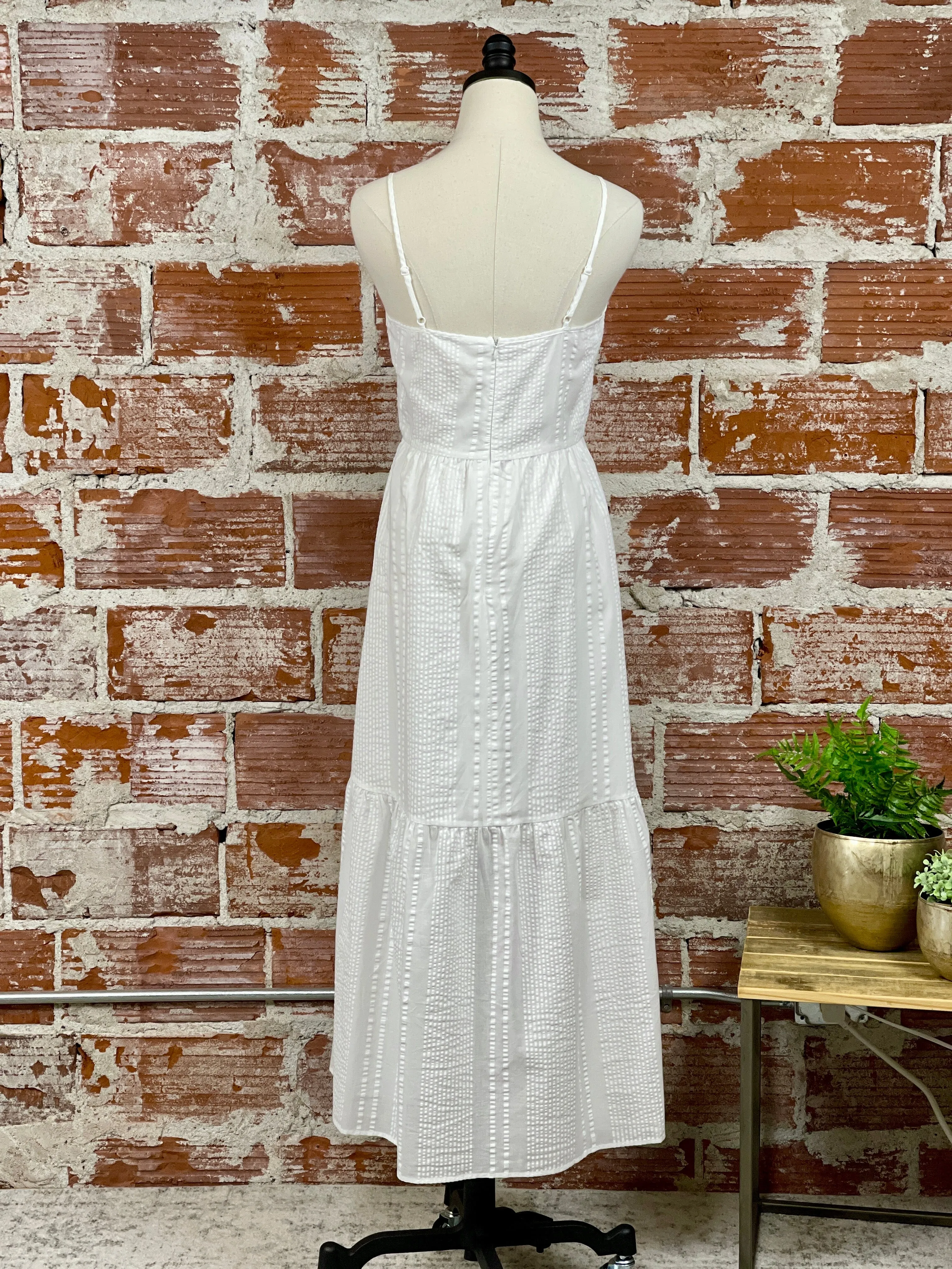 Elan Summer Maxi Dress With Knit Top Set in White and Beige