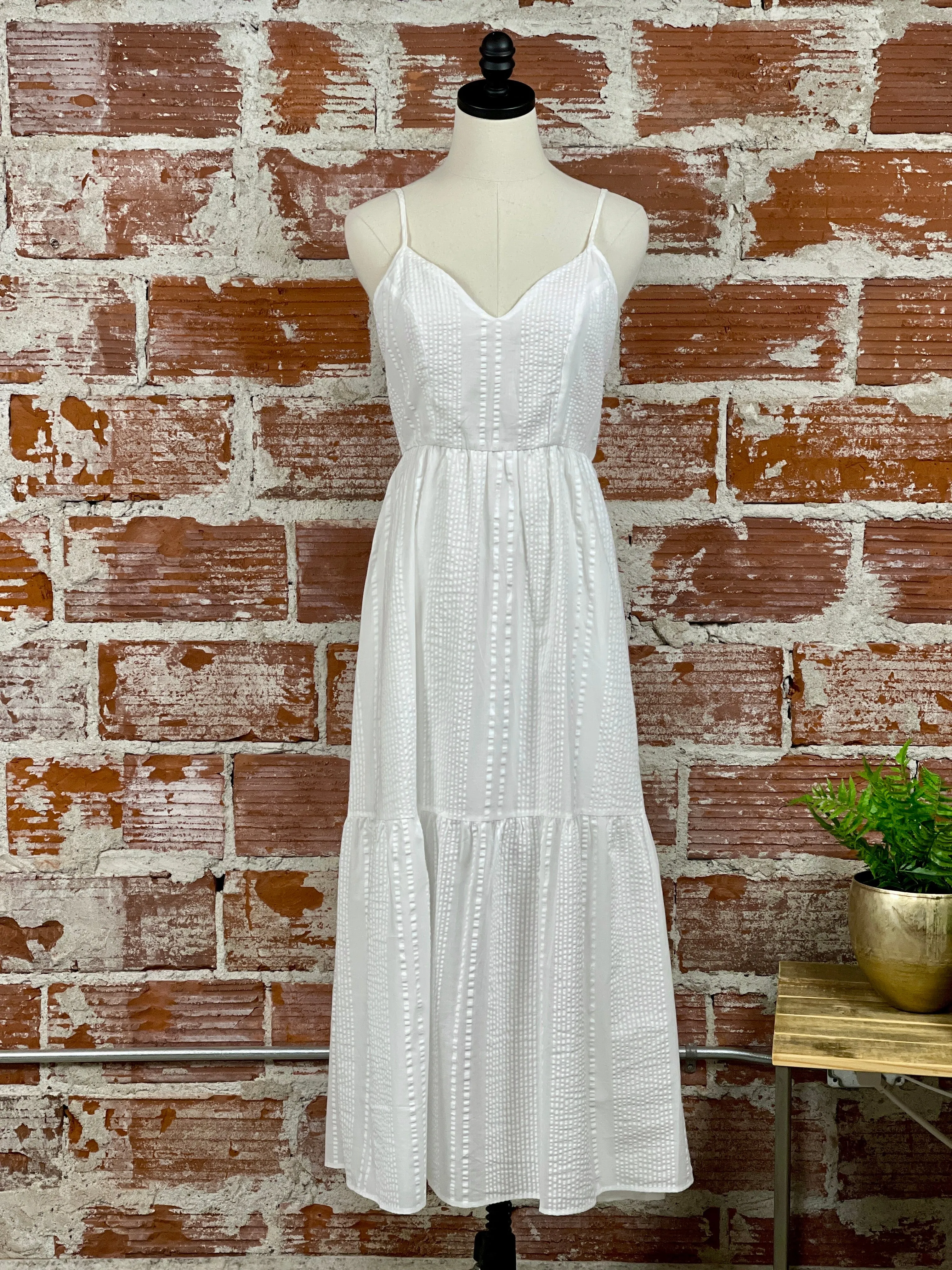 Elan Summer Maxi Dress With Knit Top Set in White and Beige