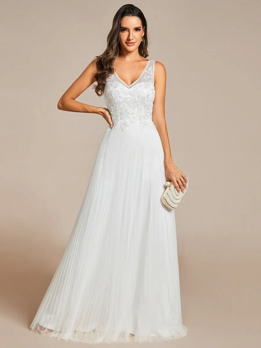 Elegant Appliques Chiffon A-Line Floor Length V Neck Sleeveless Evening Dress