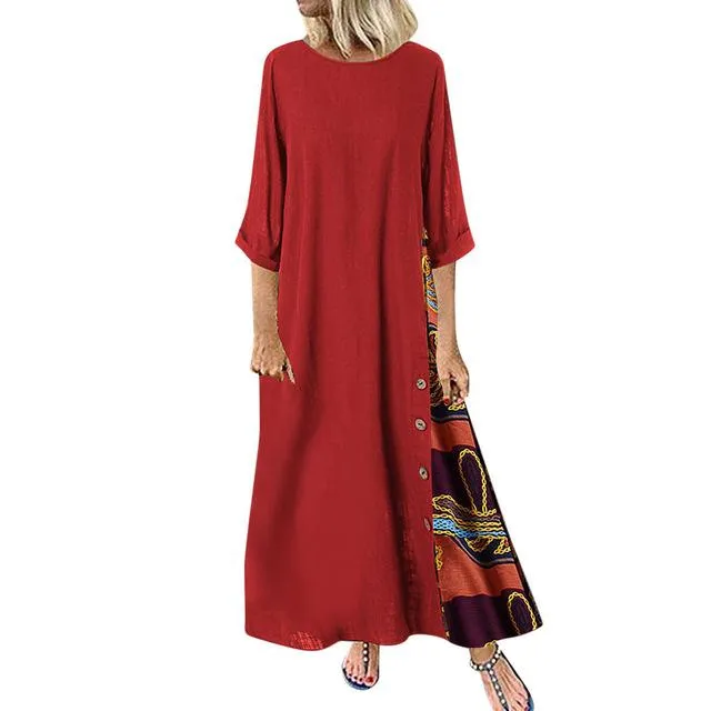 Elegant Patchwork 3/4 Sleeves O Neck Dress