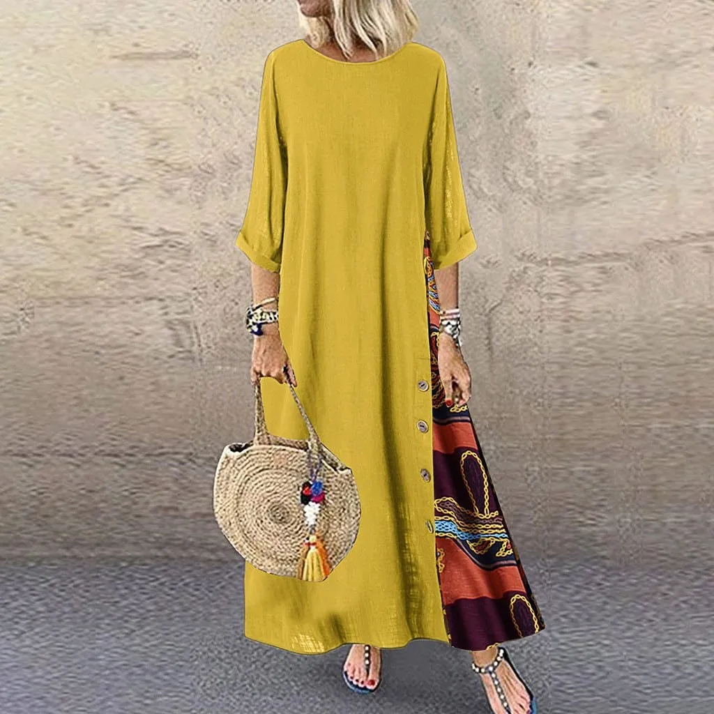 Elegant Patchwork 3/4 Sleeves O Neck Dress